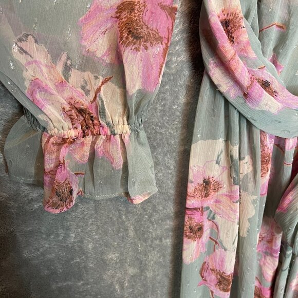 Express Women Light Chiffon Floral Girly Bloomcore Boho Maxi Wrap Cover Up Small - Picture 4 of 14